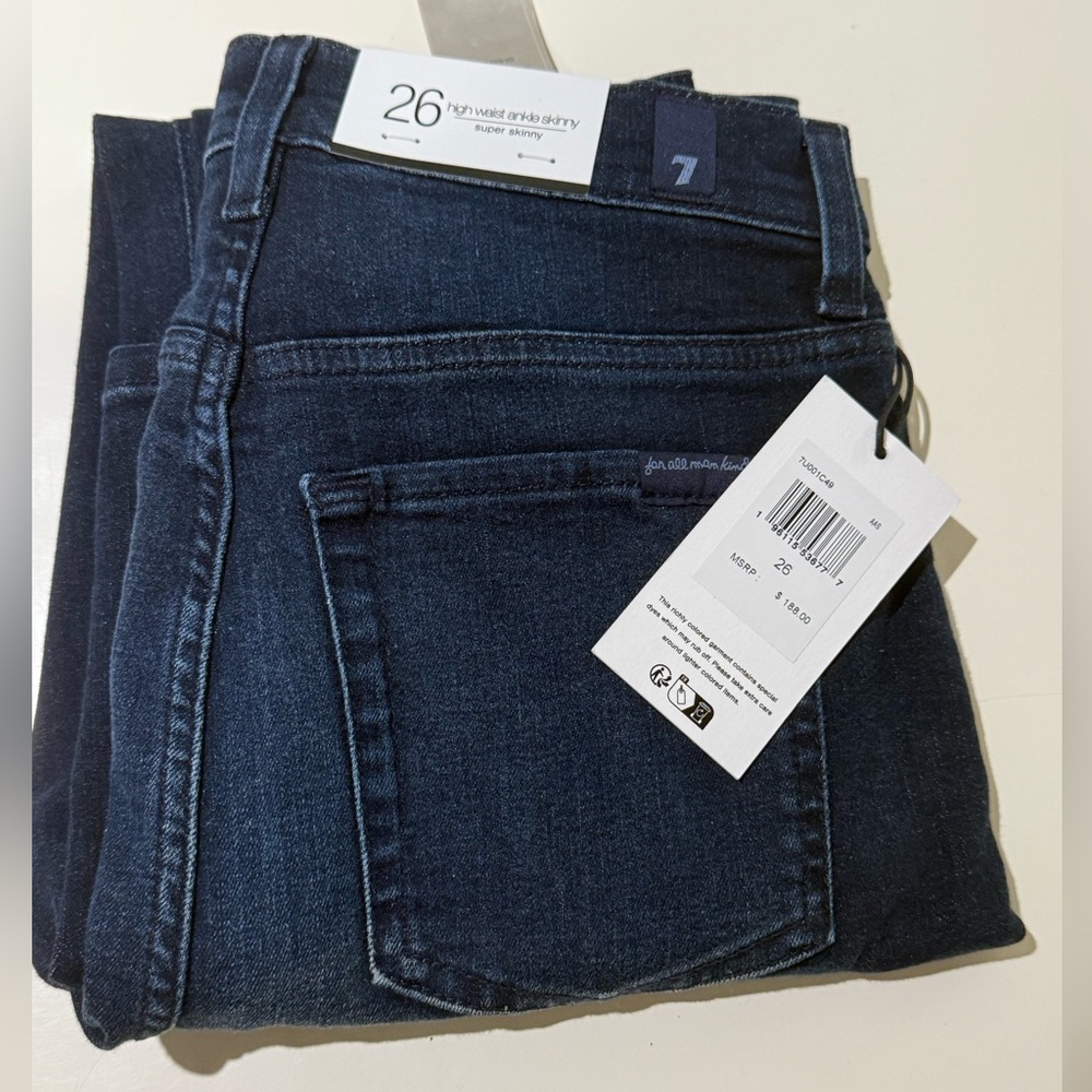 7 for All Mankind HIGH WAIST ANKLE SKINNY Sz 26 Atlas Super Skinny Jeans NWT - Picture 3 of 11
